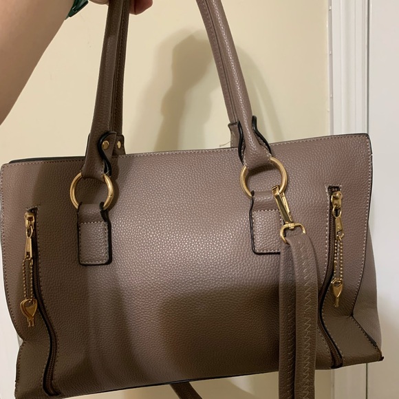 Jesse James Elegant Taupe Concealed Carry Satchel with Gold Accents